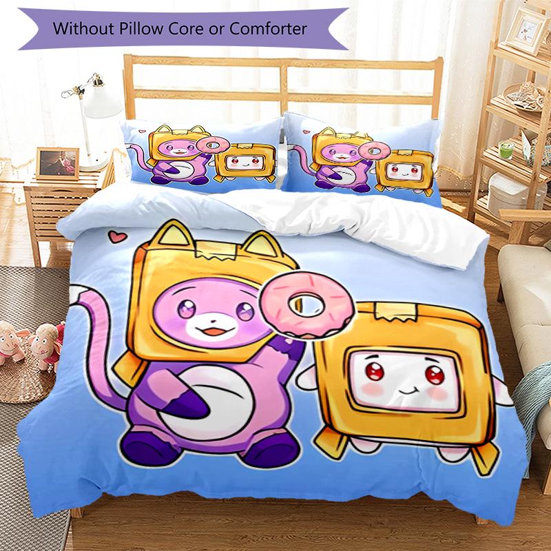 3pcs Lankybox Foxy and Rocky3 Pattern Bedding Set Duvet Cover Set Includes Duvet Cover &pillowcases, Perfect All Season Bedroom Decoration & Gift