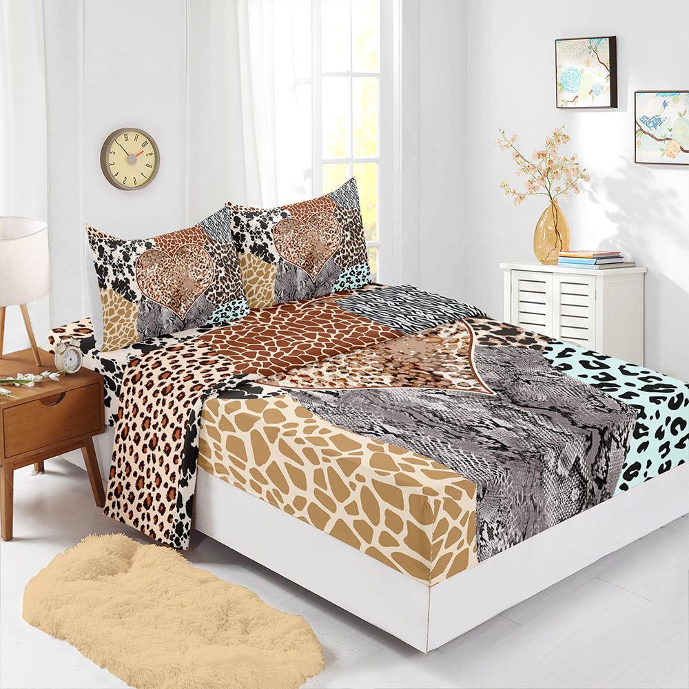 Four-Piece Mattress Digital Printing Mattress Protective Cover Bedding Leopard Animal