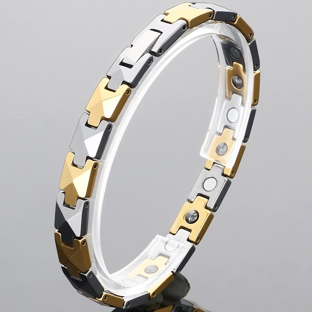 Pulseira Magnética de Germânio Terapia Masculina Design Corrente Bala Tungstênio Ajustável Íon Negativo Pulseiras de Saúde Nunca Arranhada