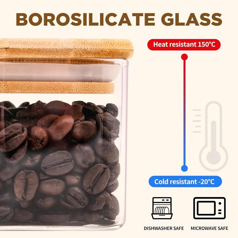 Square Borosilicate Glass Storage Jar for Coffee, Tea, Grains & Bracelets