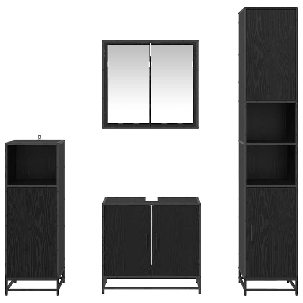 Bathroom Furniture Set 4 Pcs Black Oak Effect Particleboard
