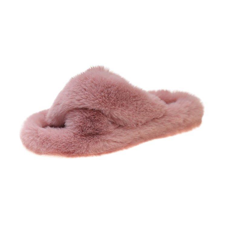 Fashion Flat bottom fur slippers for women cross plush indoor and outdoor cotton slippers large size
