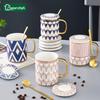 British Style Creative Golden Edged Ceramic Coffee Cup with Lid Office Couple Mug Afternoon Tea Cups Household Drinkware