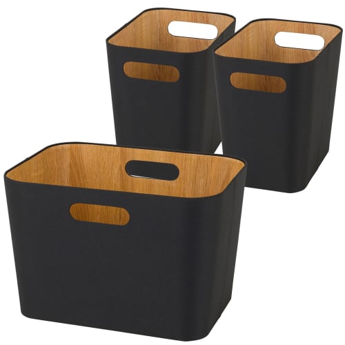 Doshisha Storage Boxes, Eco-Friendly Design Boxes, Set of 3, Large and Small, Canvas and Wood Finish, ESB-BK3P (1 Large Box: 36cm W x 26cm D x 24cm H,
