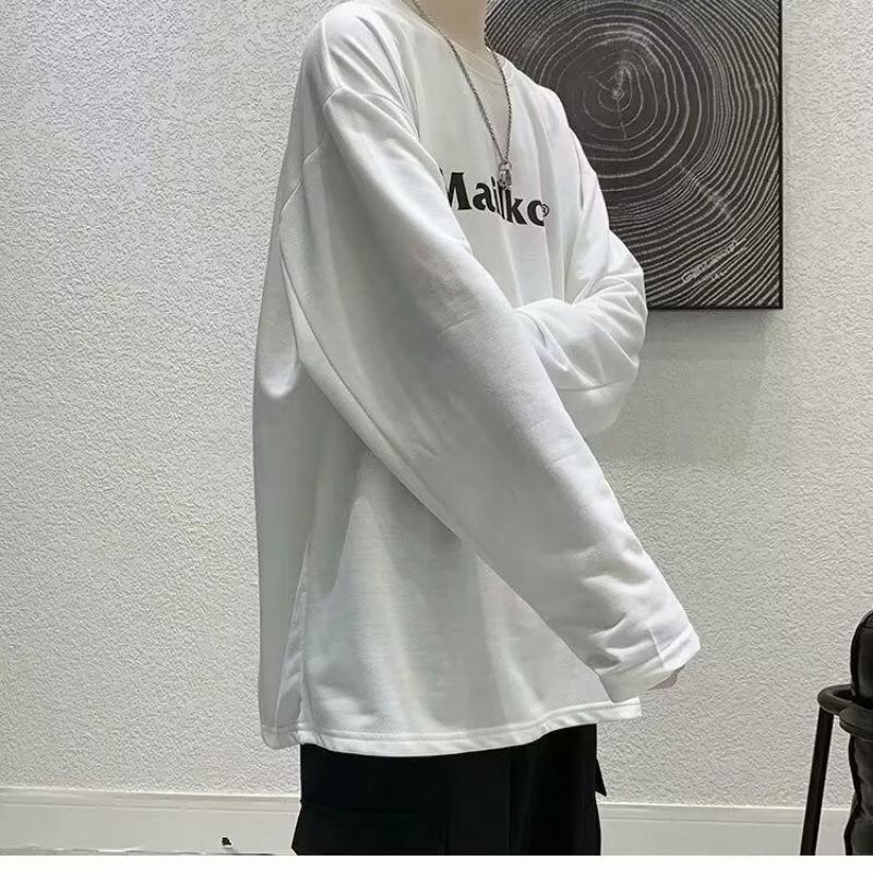 Men S Loose Long Sleeve Round Neck Casual Printed T Shirt Daily Inner Wear Top