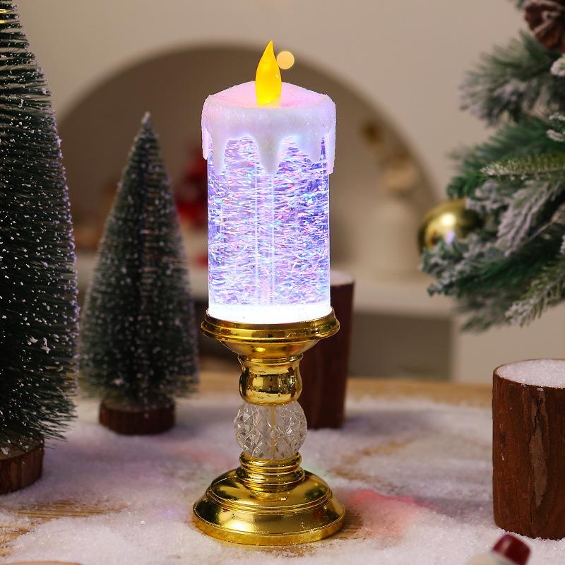 Christmas Decoration Water-filled Candle Christmas Crystal Lantern Colorful Gradient Automatic Snow Falling Christmas Gift Ornaments