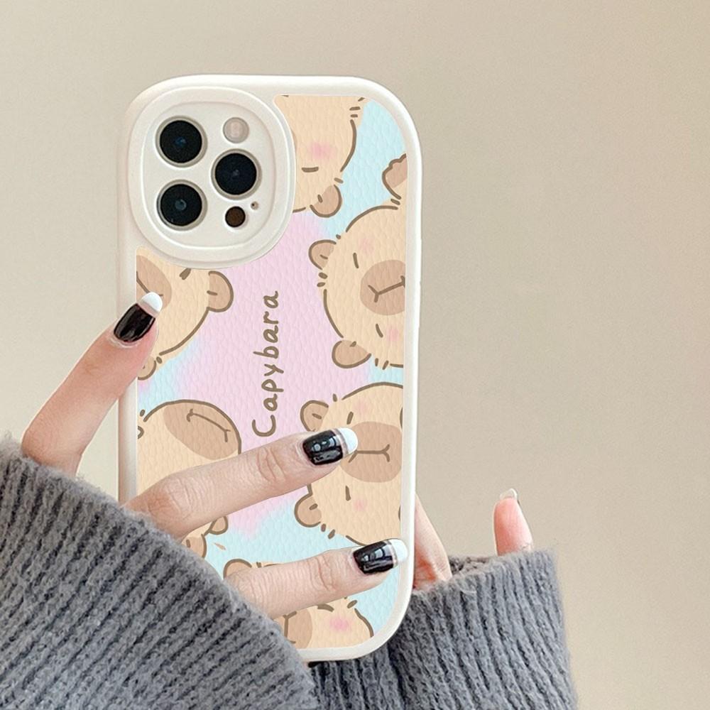 Cartoon Capybara Phone Case Hard Leather For iPhone 16 15 14 13 12 Mini 11 14 Pro Max Xs X Xr 7 8 Plus Fundas