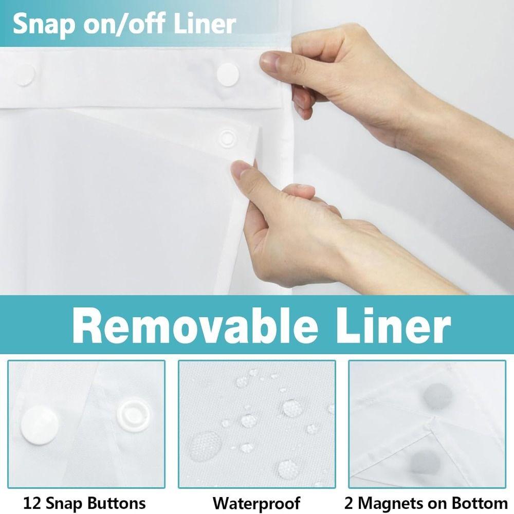 Com Cortina de Chuveiro sem Ganchos com Forro Snap-in com Janela Superior Transparente Capa de Chuveiro Banheiro