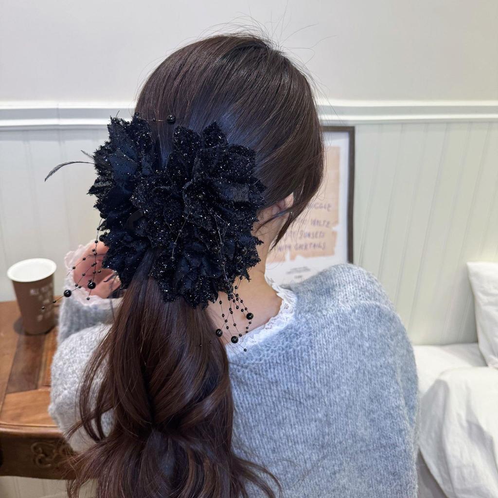 Large Beaded Flower Hair Clip Claws For Women Pearl Tassel Shark Clip Fairy Feather Ponytail Clip Hairpins Girl Hair Accessories