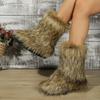 New Winter Fur Onepiece Raccoon Fur Female Snow Boots Fur Shoes Outdoor Mid Leg Boots