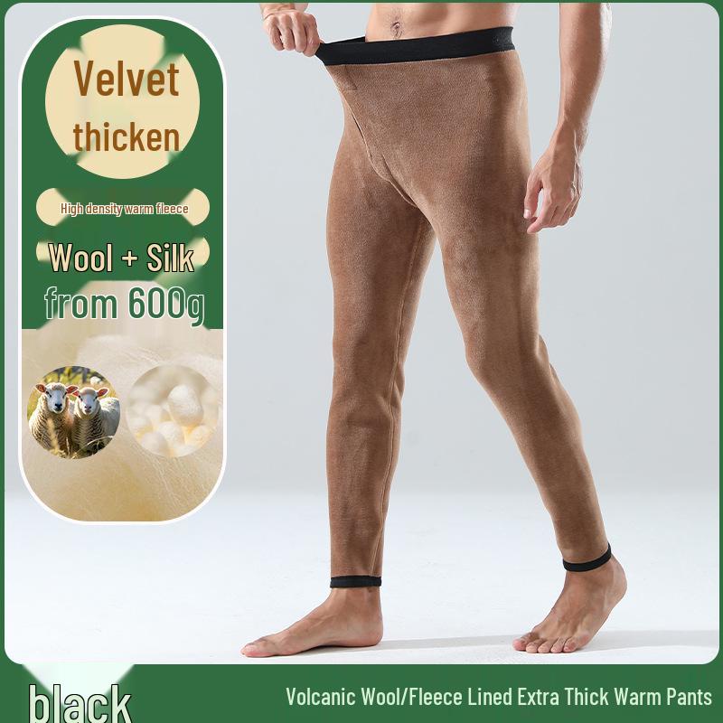 

Мужские шерстяные леггинсы облегающего кроя: Флисовая подкладка, Утепленные, С высокой посадкой, Теплые вельветовые хлопковые брюки XXL (suggested for 70-82.5 kg) чёрный