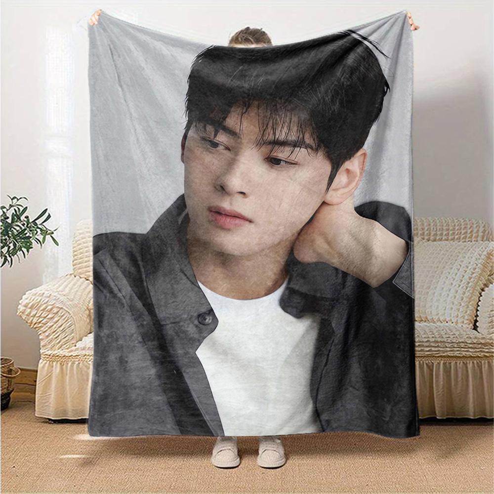 1Pc Cha Eun-woo Print Blanket Soft Comfortable Polyester Throw All Seasons Use Bedroom Office Outdoor Christmas Gift Choice Portrait Photo Print Print