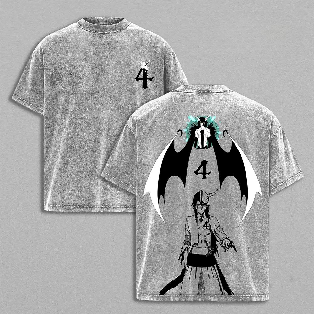 BLEACH Anime Printed T-shirt Ulquiorra Cifer Vintage Washed T Shirt Summer Casual Polyester Short Sleeve Tees Clothes Men Clothing