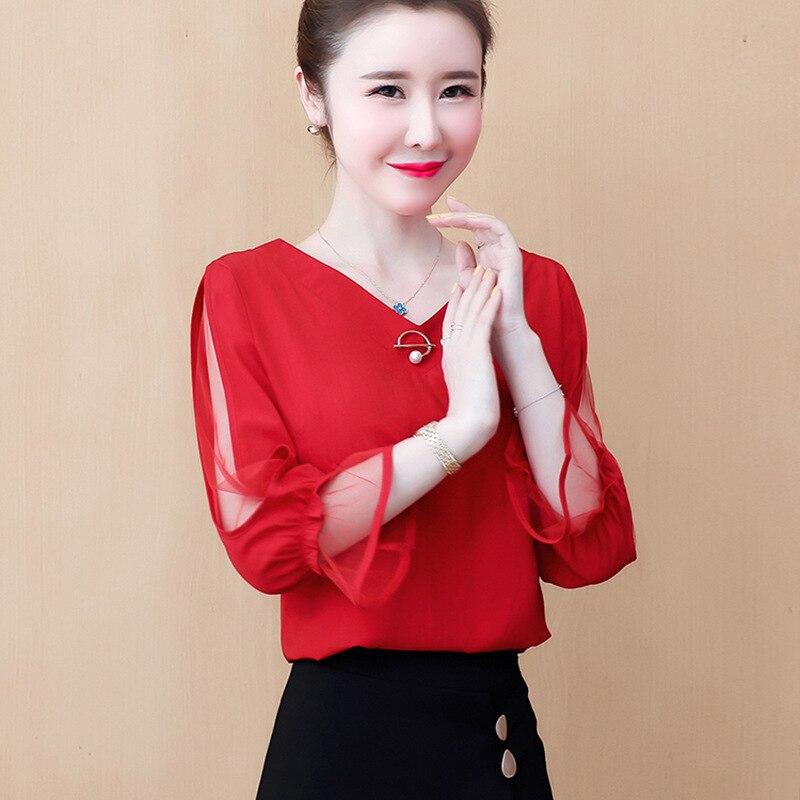 

Элегантные женские летние блузки, модные повседневные женские топы, женские шифоновые рубашки с вырезами, блузка, сорочка femme blusas, женский топ XXXL красный