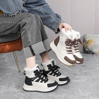 Women's Winter Chunky Platform Snow Boots Non-Slip Lace-Up Short Ankle Booties Faux Fur Lining Walking Shoes Warm Running High-Top Sneakers for Women