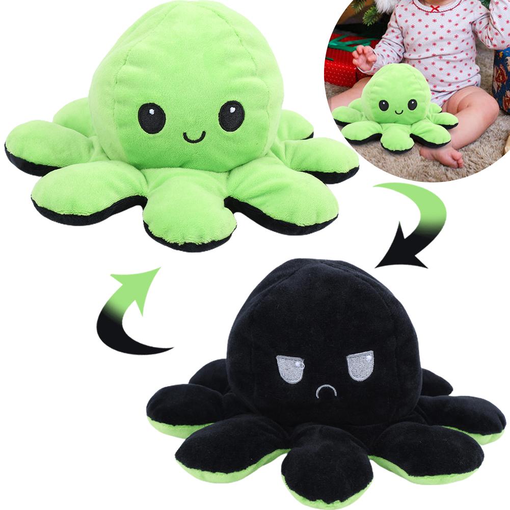 Octopus Plush Doll Reversible Stuffed DoubleSided Flip Animal Lovely Baby Toys(GreenBlack 20 x 10cm)