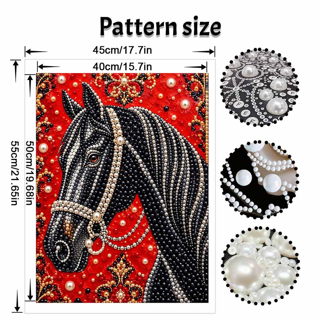 Sparkling Pearl Painting Kit with Frame Majestic Black Horse Portrait Bead Art Canvas Relaxing Craft Home Wall Decor Birthday Gift
