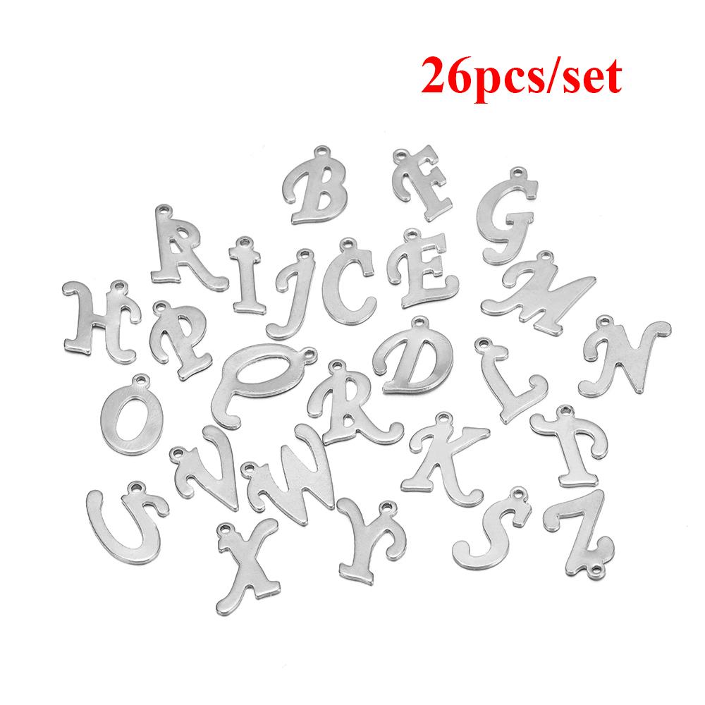 50pcs Stainless Steel Cursive Font 26 Letter Pendant Alphabet Charms Necklace Pendant DIY Jewelry Bracelet Making Earrings Craft