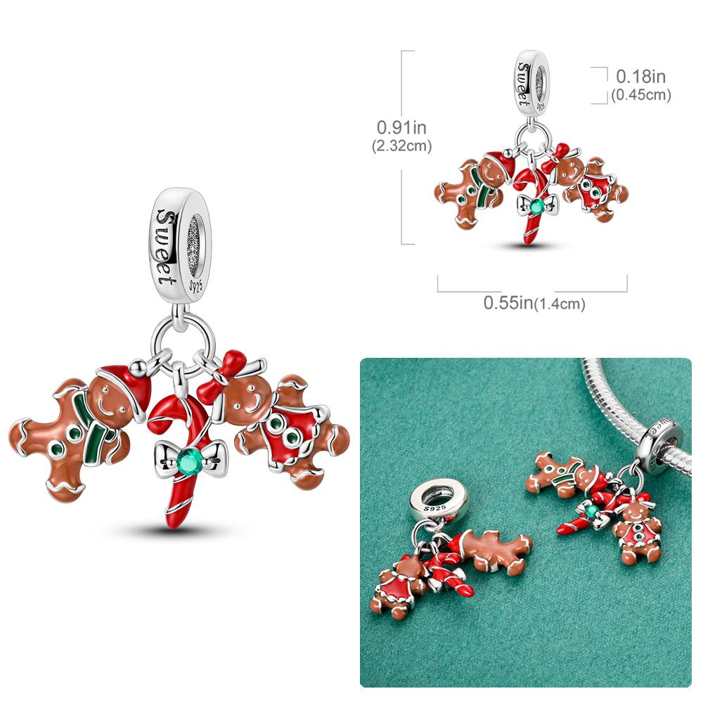 Copper Christmas Charms Fit Original Bangle Bracelet Women Pendant Tree Santa Claus Snow Beads Dangle For Christmas Gift