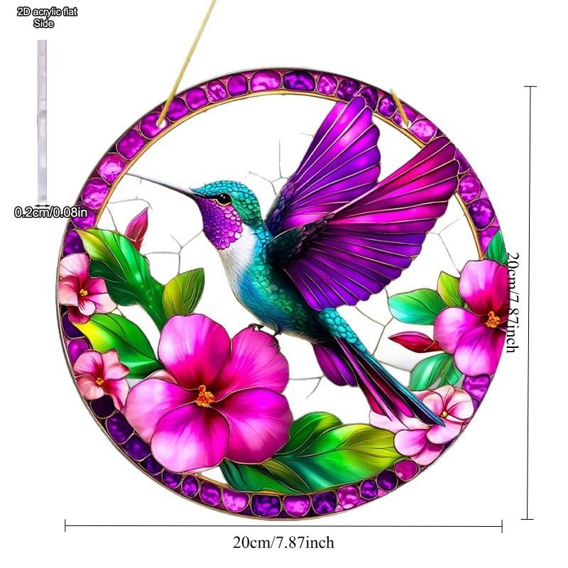 Hummingbird & FloralTheme Sun Catcher Acrylic Hang Sign, Nurseries, Vintage Home Decor Wall for Bar Kitchen, Restaurant Shop Wall Decor, Garden Decora