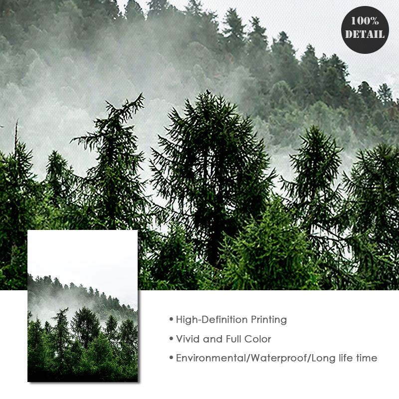 Green Forest Poster Snow Mountain Picture Art Nature Landscape Wall Painting Nordic Style Canvas Print Artwork Home Decoration