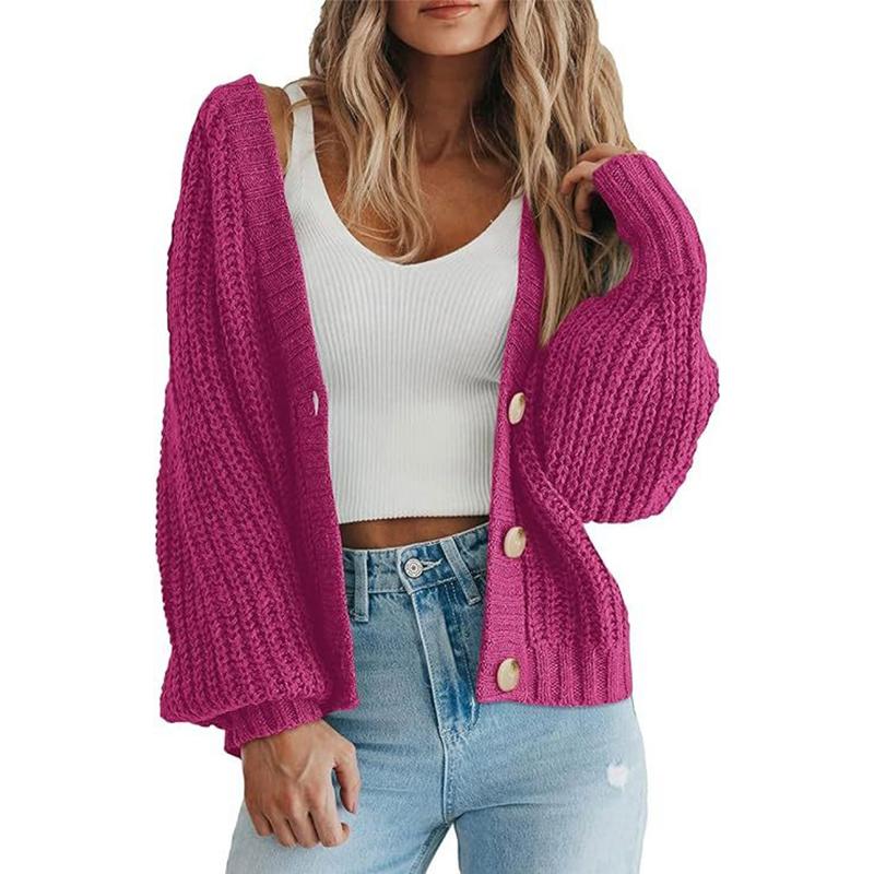 Fashion Casual Women's Knitted Cardigan Sweater Long Sleeves Loose Buttons Short Cardigans Jacket for Women Autumn and Winter Warm Knitwear Coat 25114