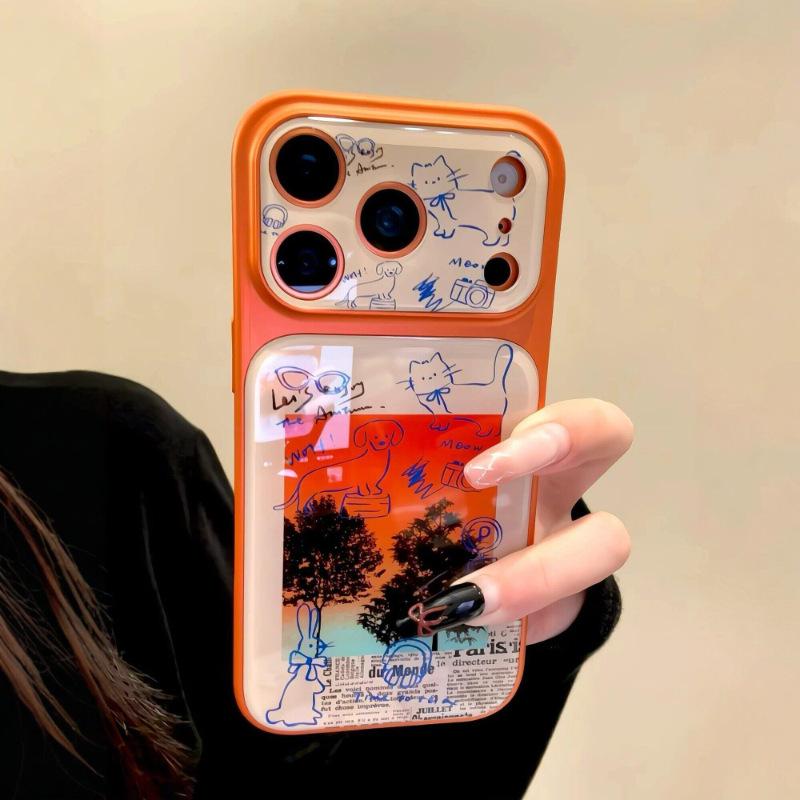 Sunset Line Art Puppy Phone Case for iPhone 14/15/16/17 Pro Max - Drop-Proof Protection