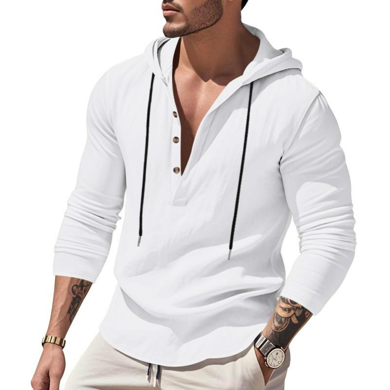 Men's Spring and Autumn Long-sleeved Linen Shirt Hooded Bottoming Shirt Casual T-shirt Sweater Men