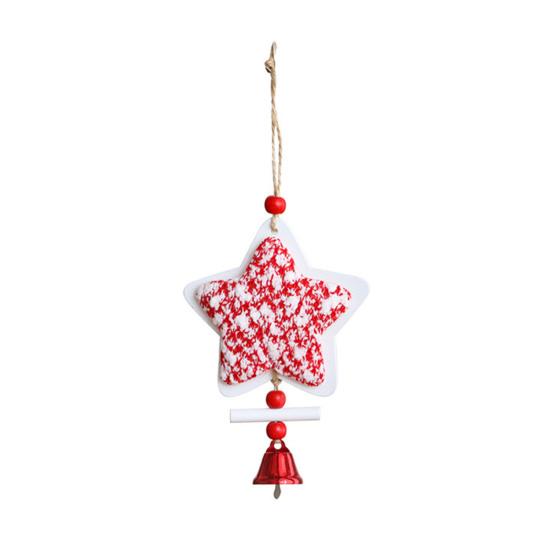 Christmas Wooden Ornaments Red White Heart Bell Star Shaped Hanging Ornament with Bells for Tree Mantel Stair Rail Holiday Decor