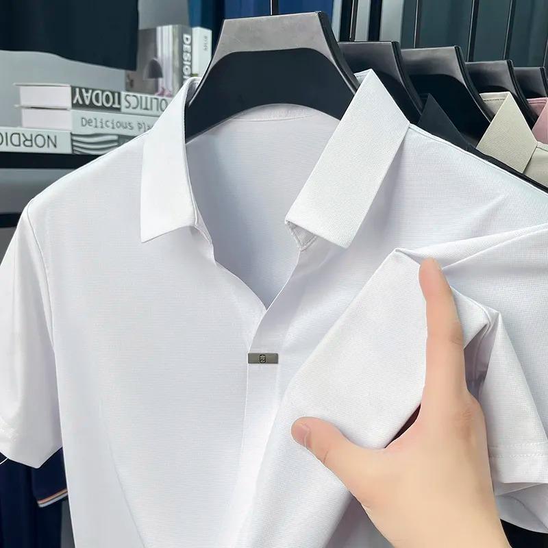 Men's Casual Solid Color Polo Shirt Short Sleeve Breathable Daily Wear Top