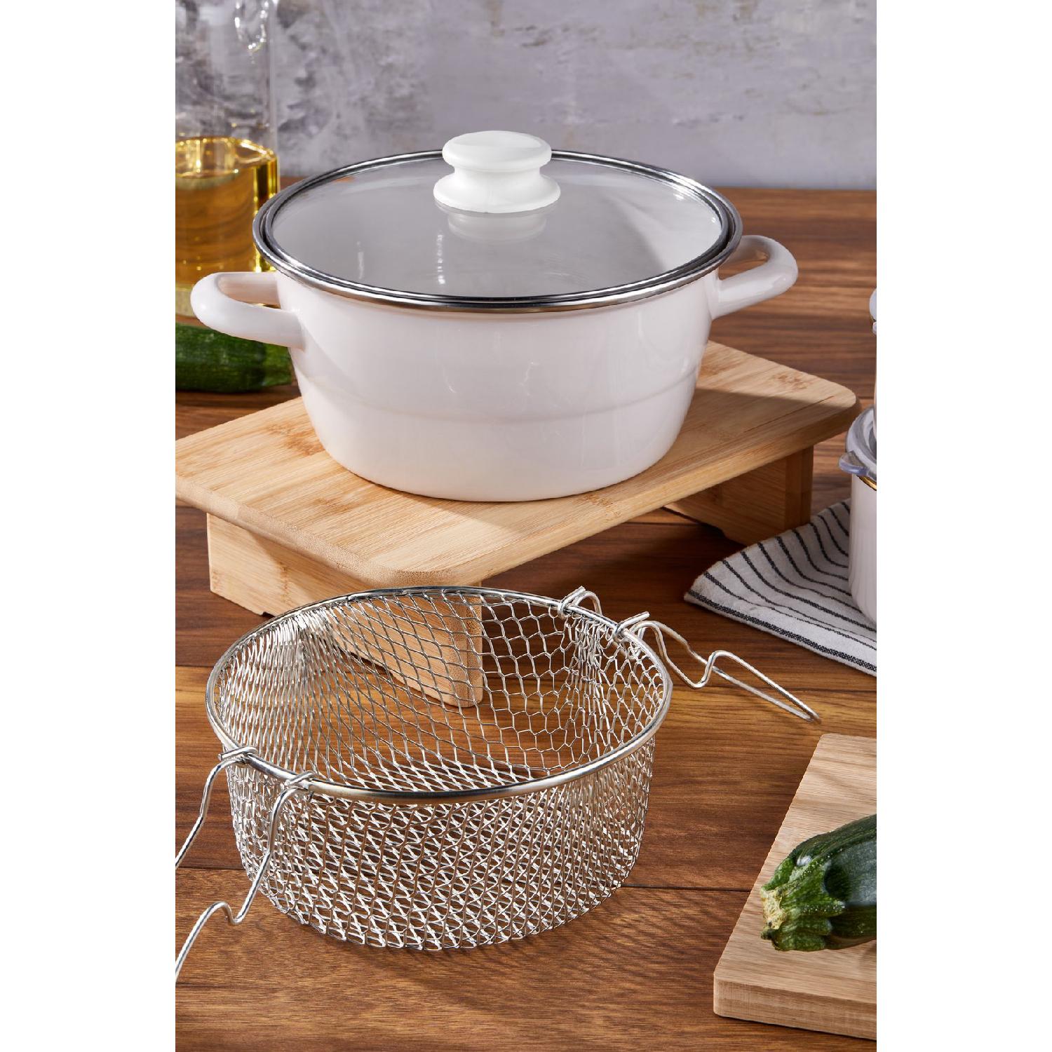 

22cm Cream Enamel Frying Pot With Glass Lid коричневий