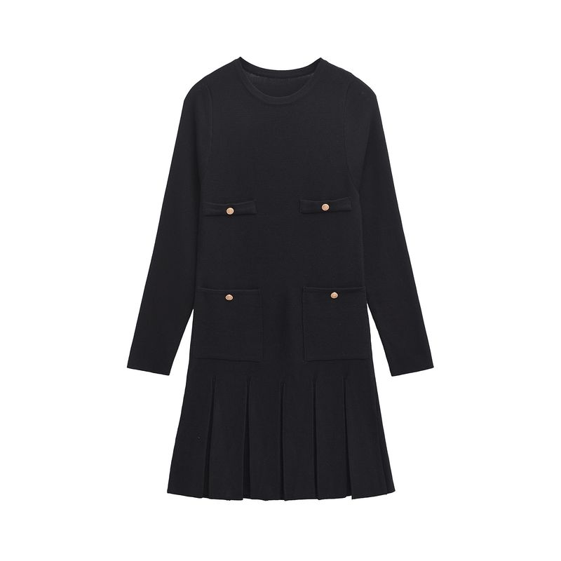 

Kaslead New Arrival Women s Clothing Fashion Style Fashion Minimalist Wide Pleated Knitting Short Dress 3859126 Black L