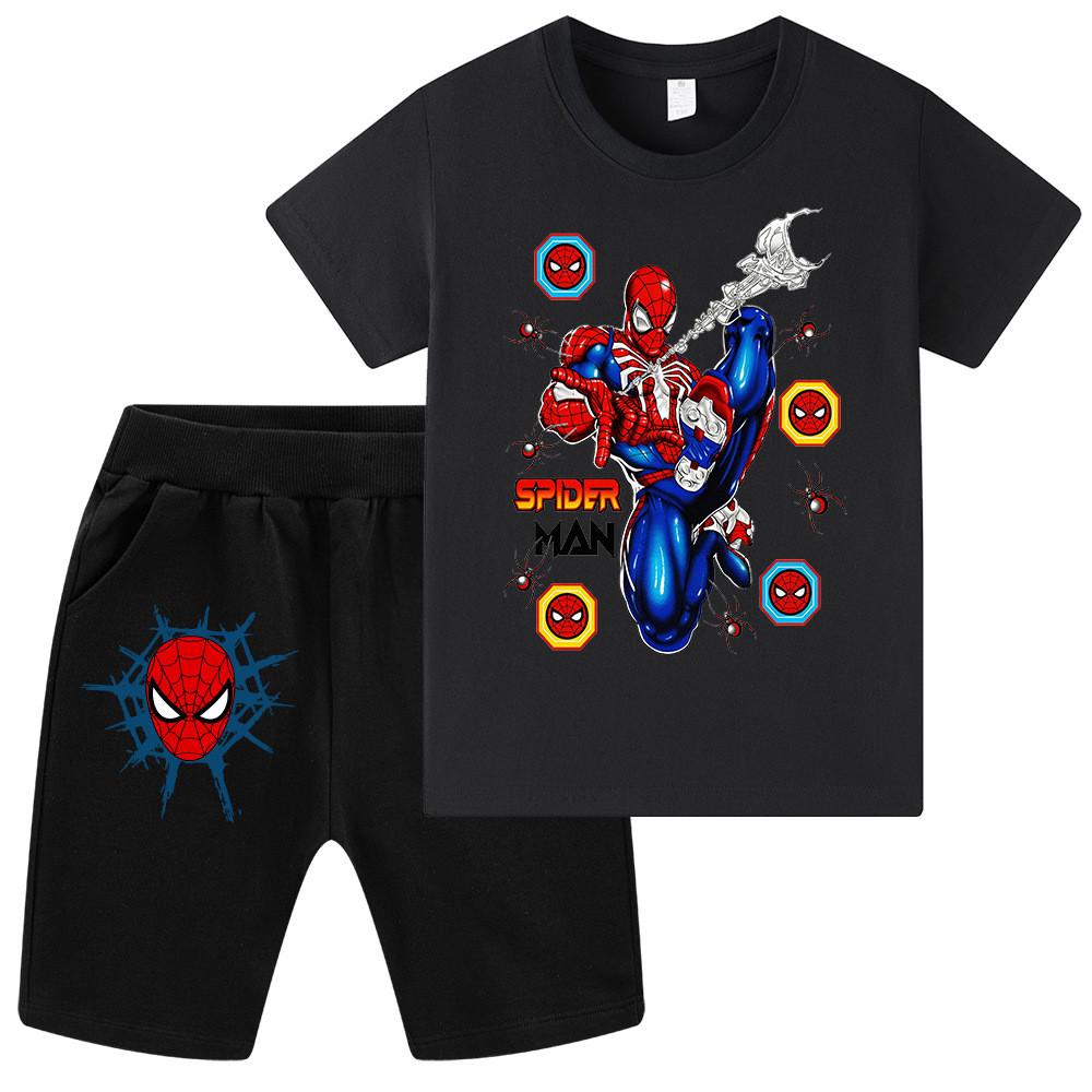 WA1387 Kids Girls Boys Printed Outerwear Short Sleeves T-shirt Shorts Sets 100cm