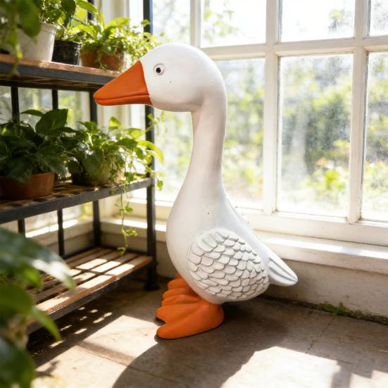 Mini White Goose Statue Miniature Goose Figurine Resin Animal Sculpture Home Office Outdoor Garden Table Decoration Ornament