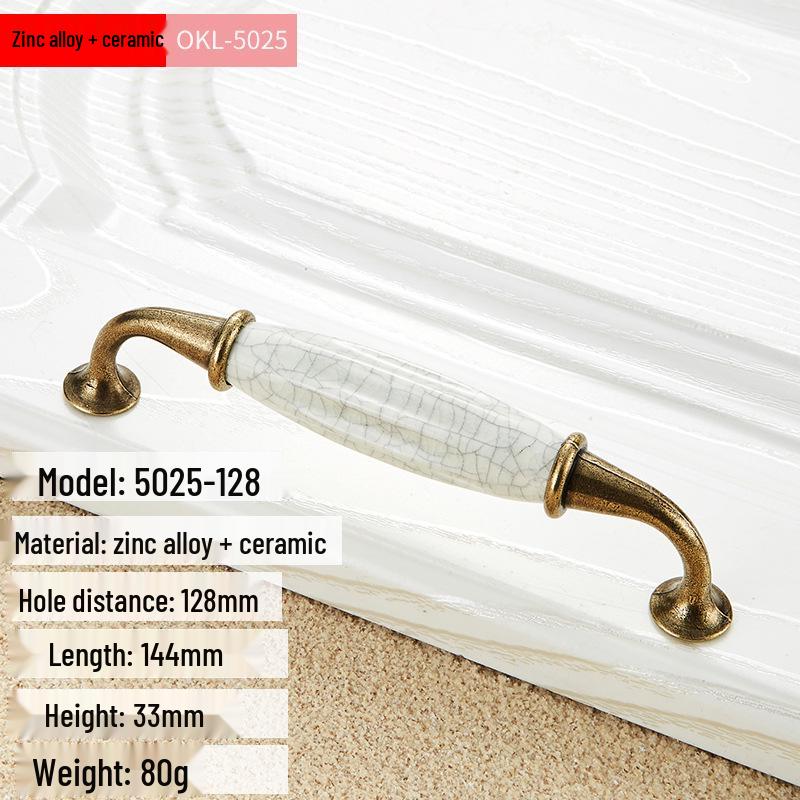 Oukali European Antique Green Bronze Ceramic Crack Handle for Kitchen Cabinet and Furniture Drawer