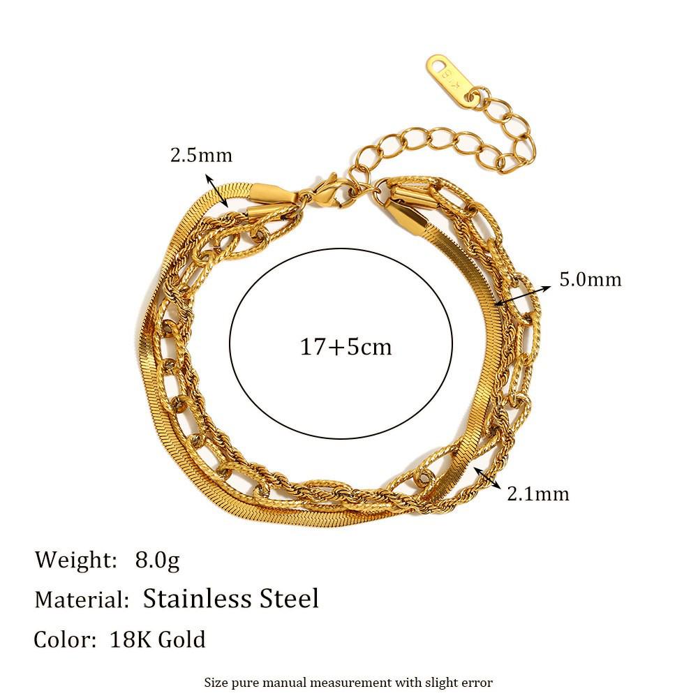 18K Gold-Plated Stainless Steel Paperclip and Rope Chain Bracelet for Women