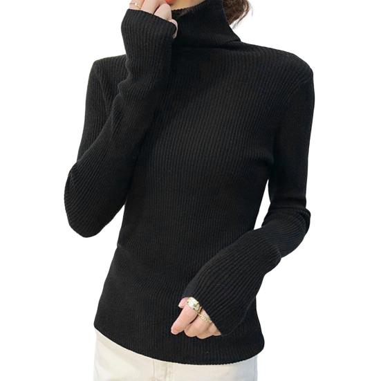 Women Sweater Turtleneck Long Sleeve Solid Color Bottom Tops High Elasticity Regular Fit Knitting Tops Knitwear