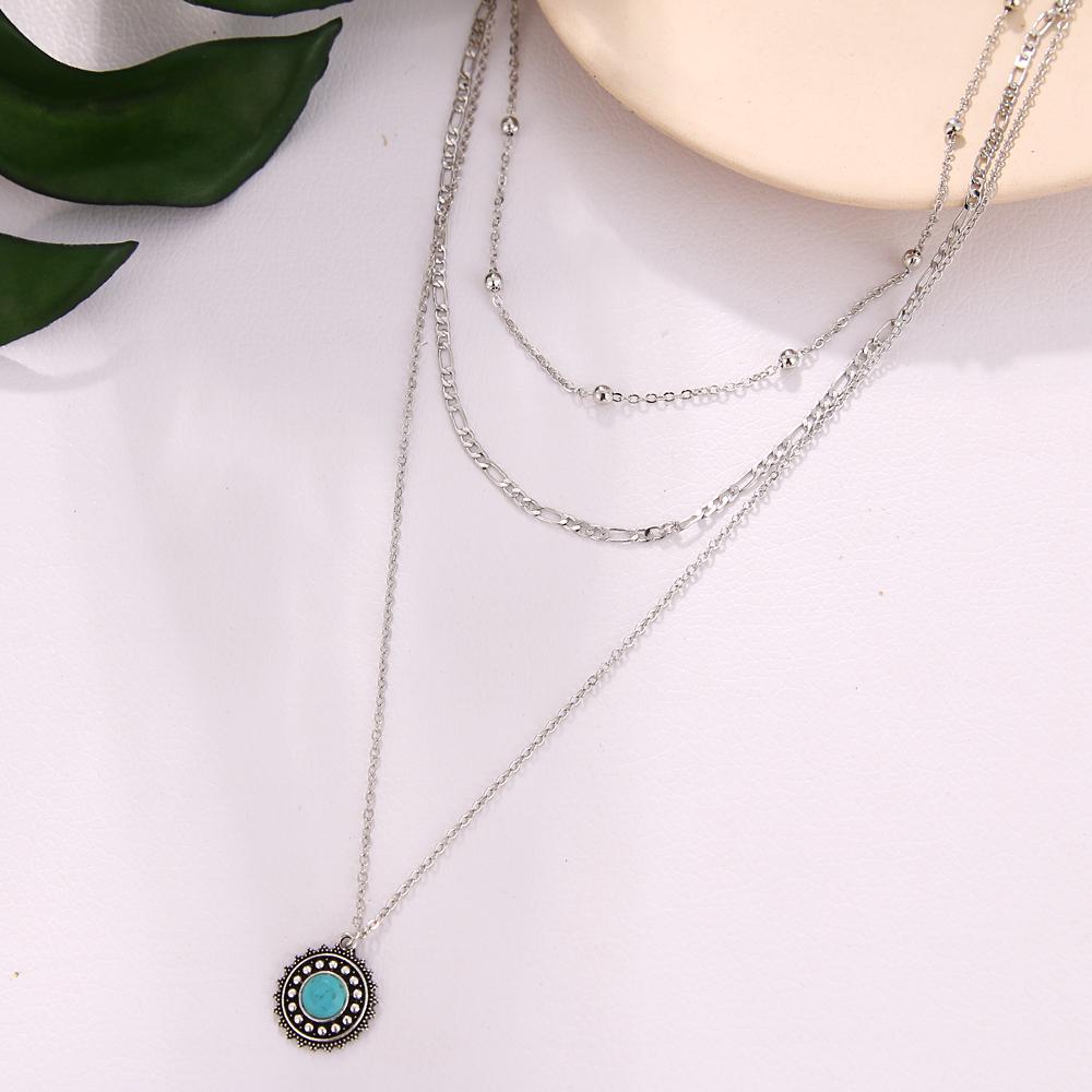 Collana Boho Multistrato Turchese E Argento – Etnica Con Foglie, Girasole E Piuma, Gioielli Per Donna