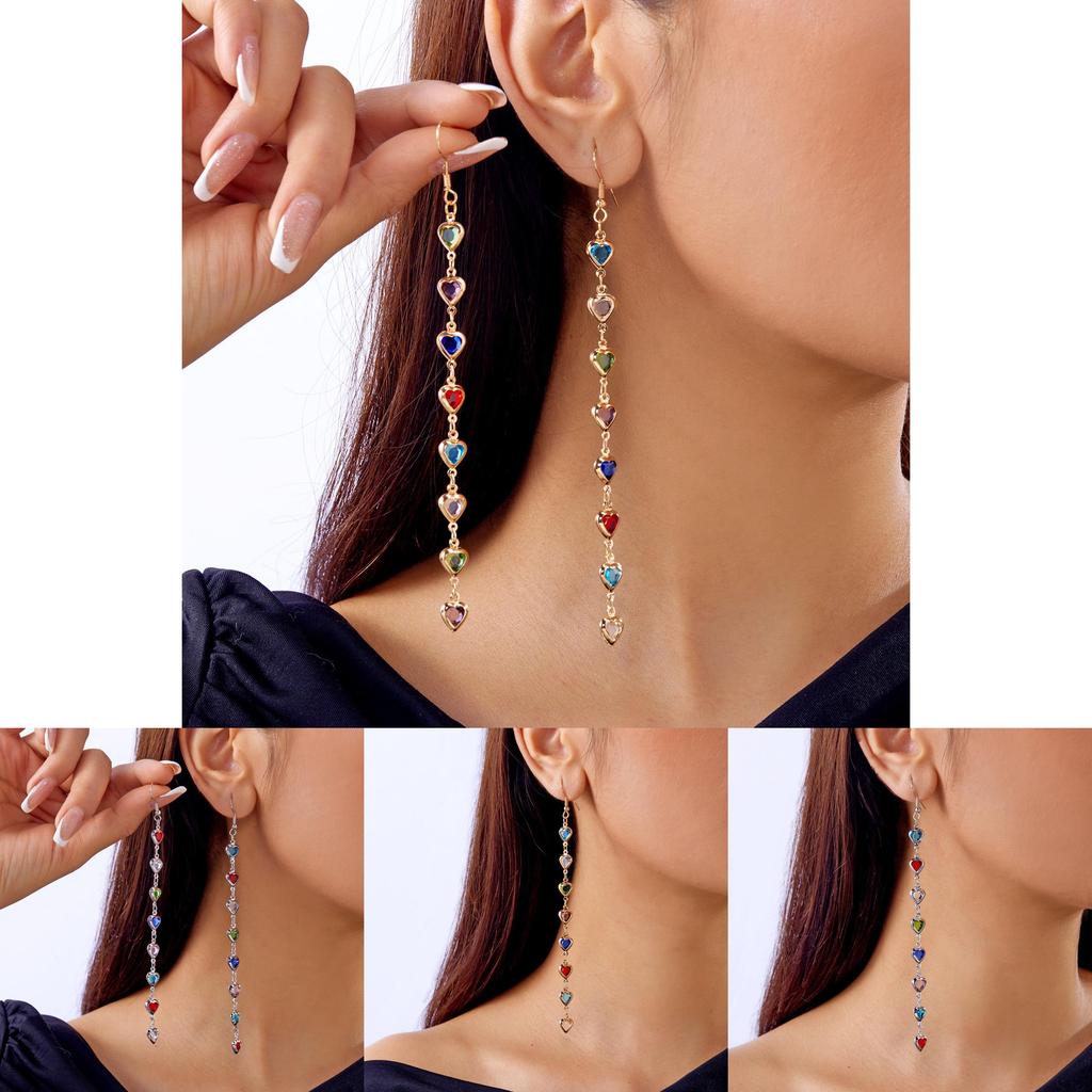 Spring Heart Themed Long Dangle Earrings With Tassels And Electroplated Finish For Girls