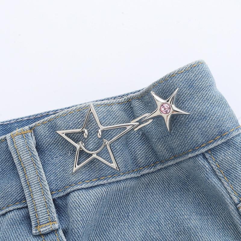 Fashion Star Waist Buckle Adjustable Detachable Pants Clips Waist Tightener For Girls Nail-free Jeans Metal Button Snaps