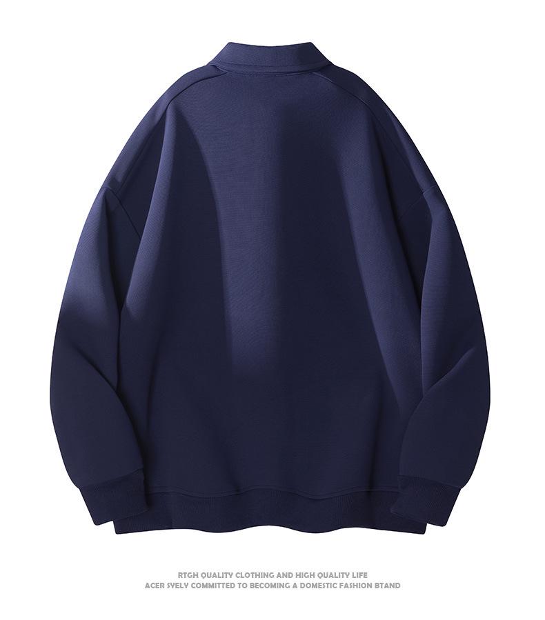 Men's Trendy Retro Long Sleeve Solid Color Polo Hoodie