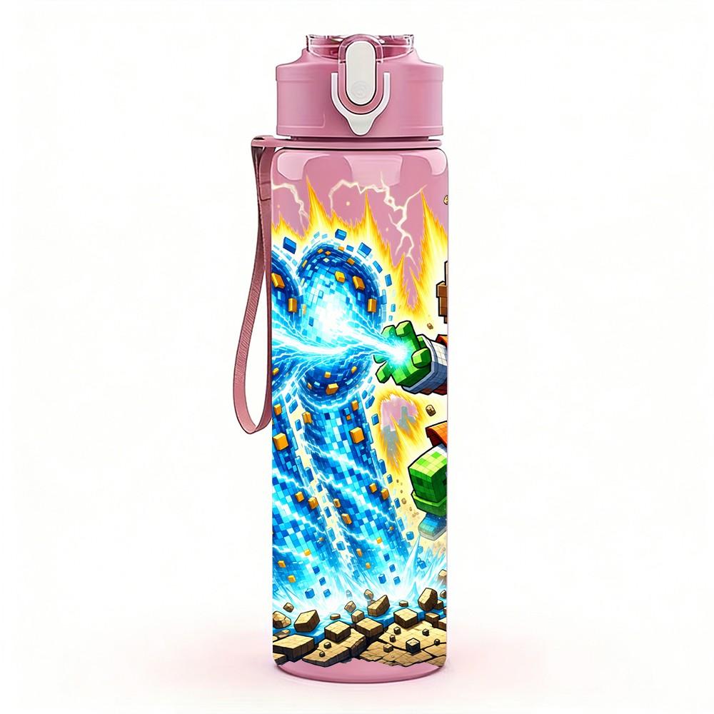 1PC Lightning Super Hero Scene 750ml Color Plastic Sports Water Bottle Leakproof Flip Straw Lid Suitable for Sports Office Home Use