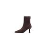 Women'S Shoes Brown Short Boots Women'S High Heels Autumn And Winter Versatile French Thin Heel Elastic Boots Suede Pointed Thin