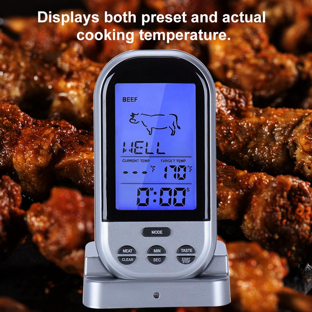 Trådlös Digital Mattermometer Timer Larm Kött Grilltermometer Sond Biff BBQ Temperaturmätare