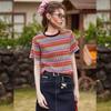 Bailuyu Women's Colorful Knitted Short Sleeve T-Shirt