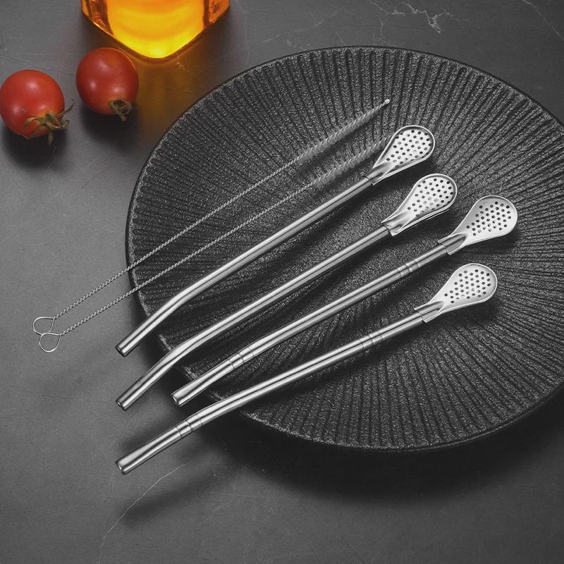 304 Stainless Steel Dual-Purpose Straw & Colander Spoon
