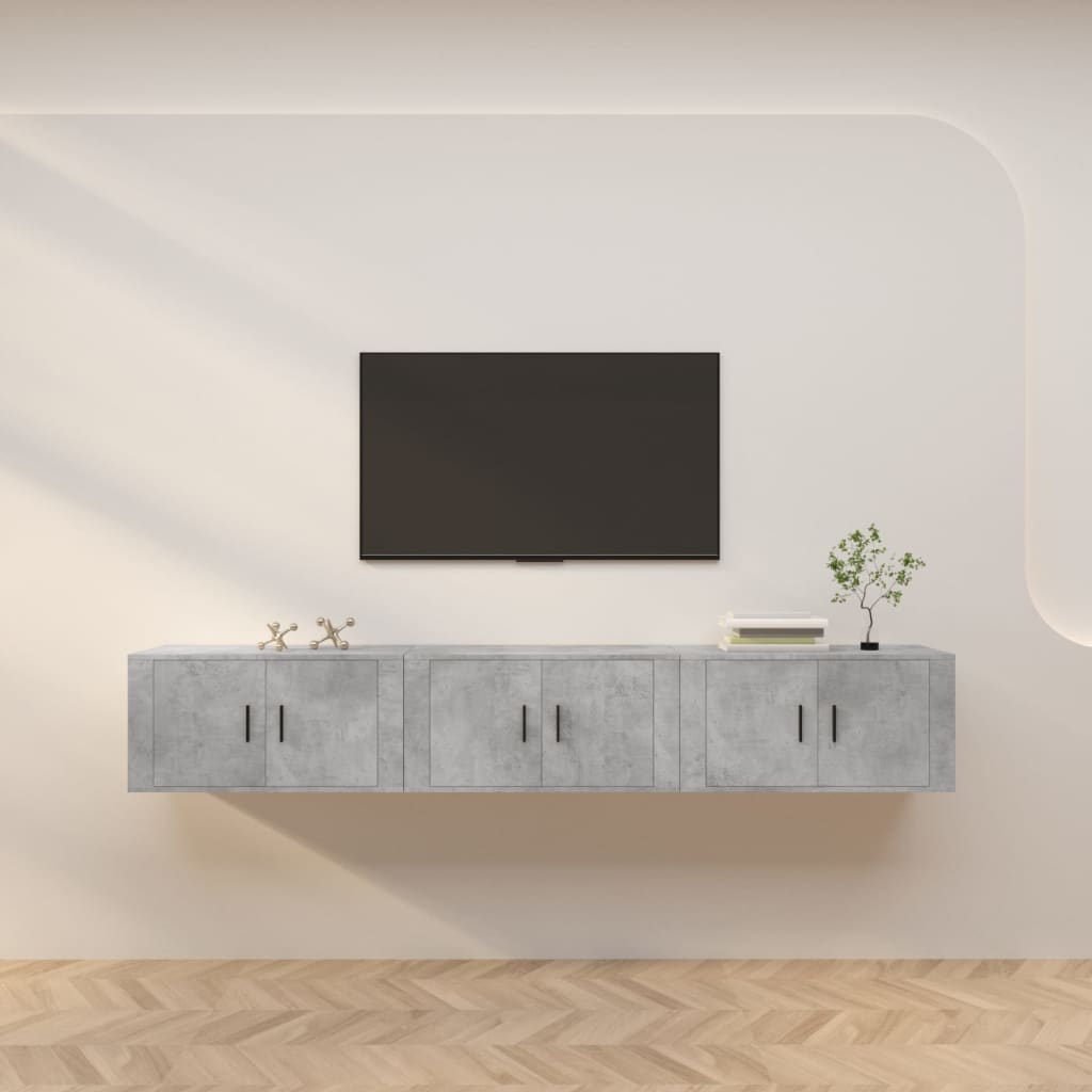 Wall Mounted TV Cabinets Set of 3 Concrete Grey 80 x 34.5 x 40 cm