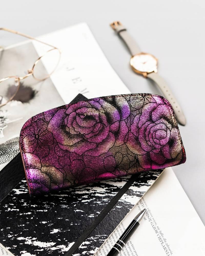Large, Roomy Wallet Made of Genuine Leather with a Floral Pattern - Peterson