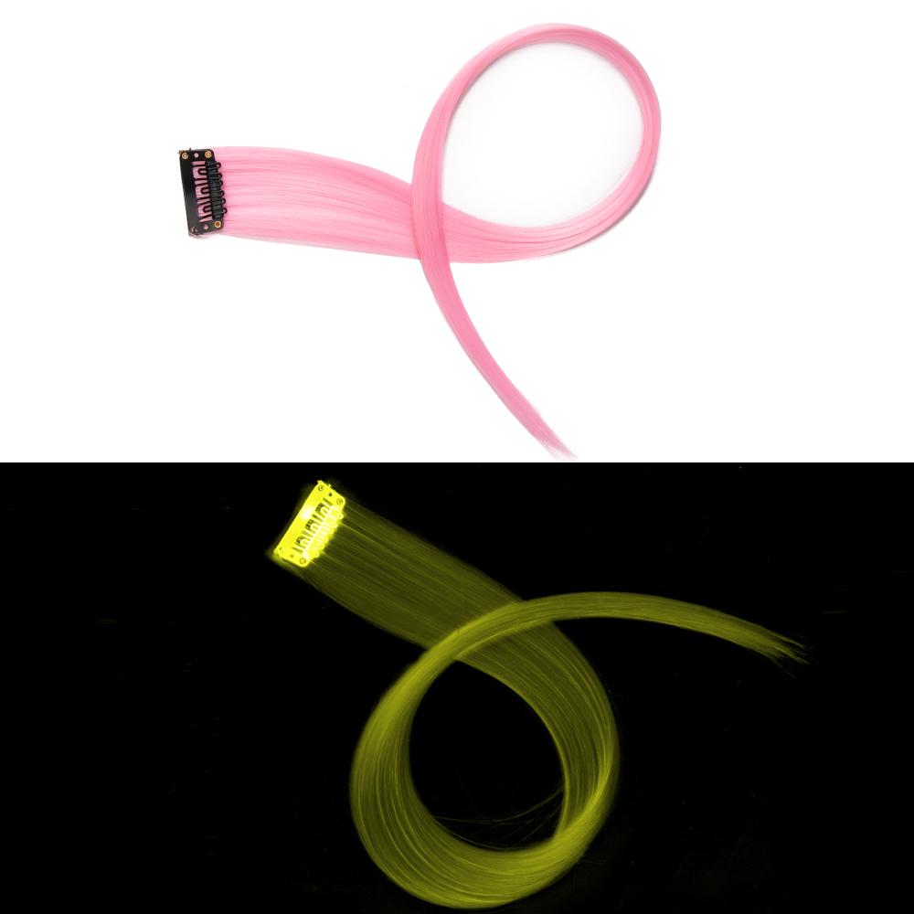 

Синтетические светящиеся заколки для волос, длинные прямые радужные цвета, накладные волосы на заколках, цельные для женщин