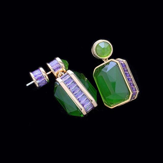 

Новые роскошные серьги из зеленого нефрита с перидотом и микро-инкрустацией фиолетовыми бриллиантами, квадратные очаровательные винтажные серьги для женщин, ювелирные изделия для вечеринок